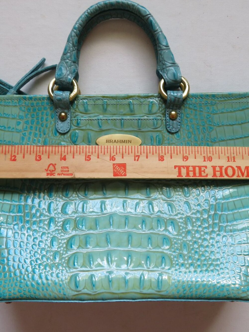 Brahmin Mini Alden Melbourne Turquoise Blue Crocodile Leather Handbag Purse - Picture 7 of 16